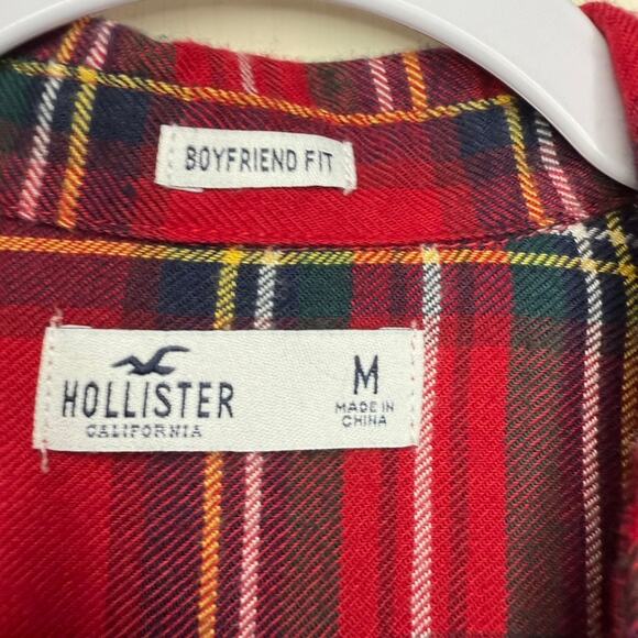 Hollister Boyfriend Fit Flannel Button Down Shirt Plaid Red Multi Women M - Picture 3 of 5